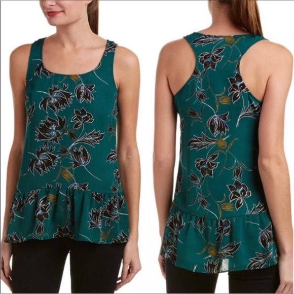 CAbi Tops - CAbi Top‎ Falling Flowers Green Black Peplum Tank Sleeveless Flowy Ruffle XL
